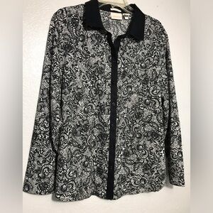 Chicos Black and White Lace Print Button Blouse 4